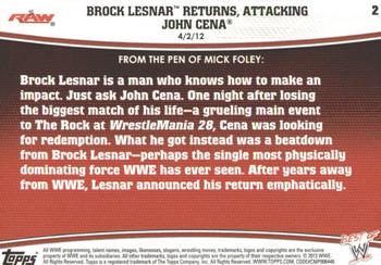 2013 Topps Best of WWE - Bronze #2 Brock Lesnar Returns, Attacking John Cena Back