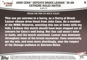 2013 Topps Best of WWE - Bronze #9 John Cena Defeats Brock Lesnar in an Extreme Rules Match Back