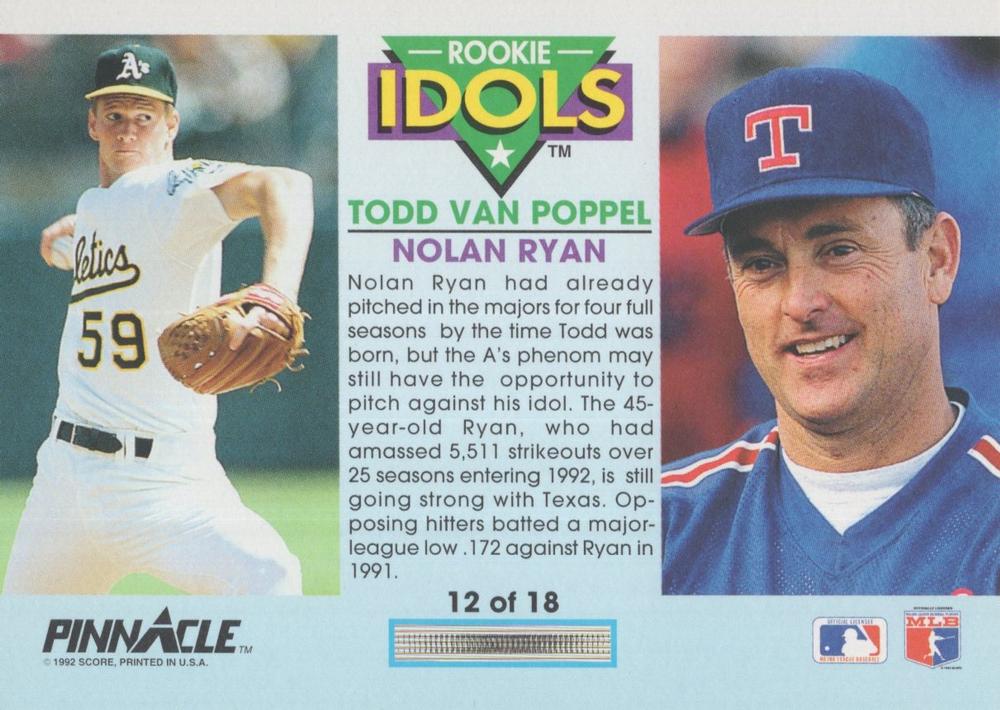1992 Pinnacle - Rookie Idols #12 Todd Van Poppel / Nolan Ryan | Trading  Card Database