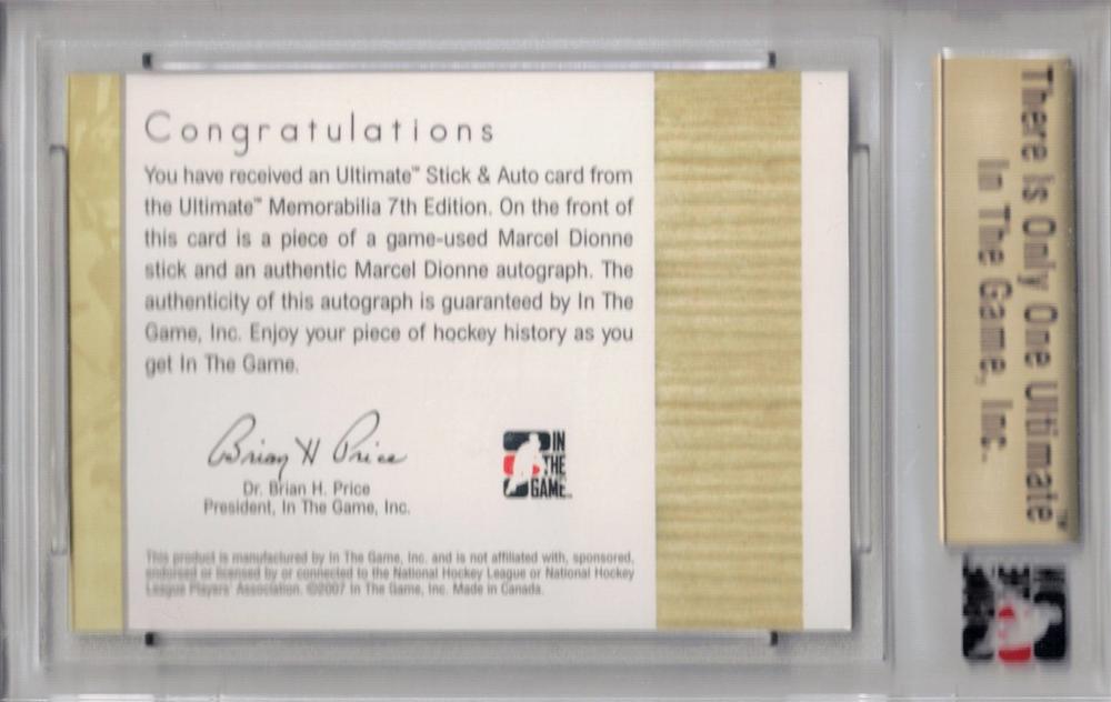 2006-07 In The Game Ultimate Memorabilia - Sticks Autos #1 Marcel Dionne |  Trading Card Database