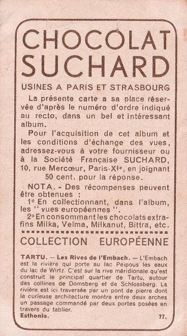 1934 Suchard Collection Européenne #77 Esthonie - Tartu - Les Rives de  l'Embach | Trading Card Database